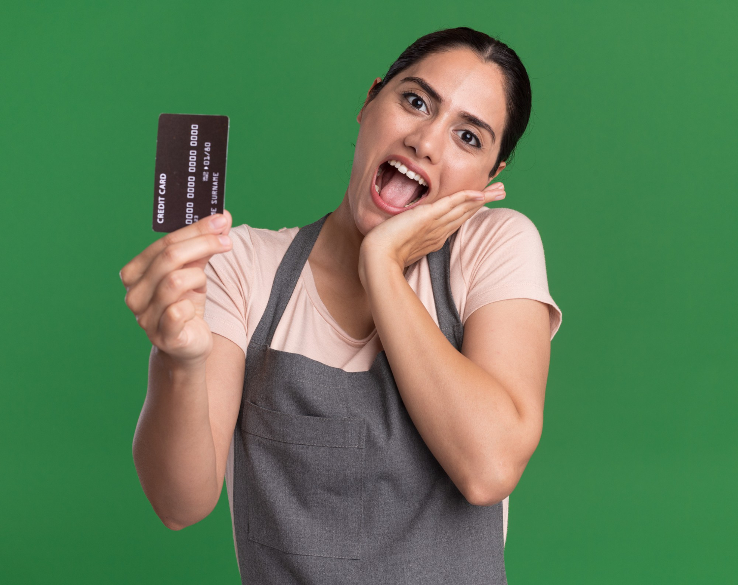 Woman using her GM Business Card.