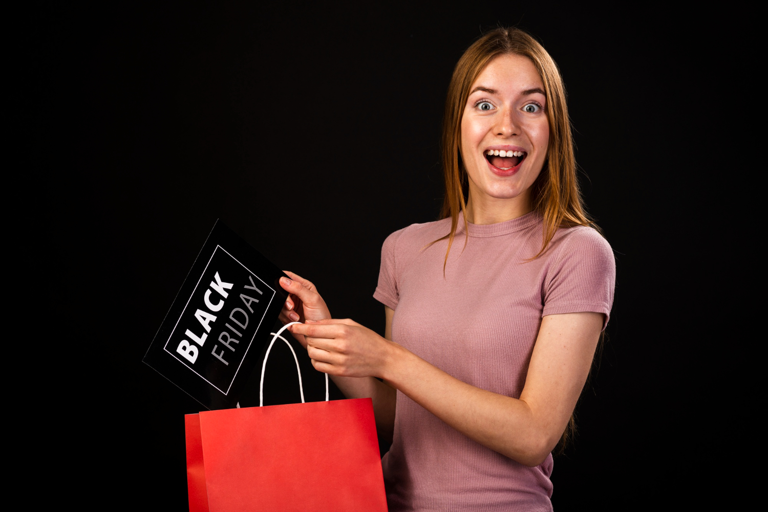 woman enjoying Black Friday to do shopping.