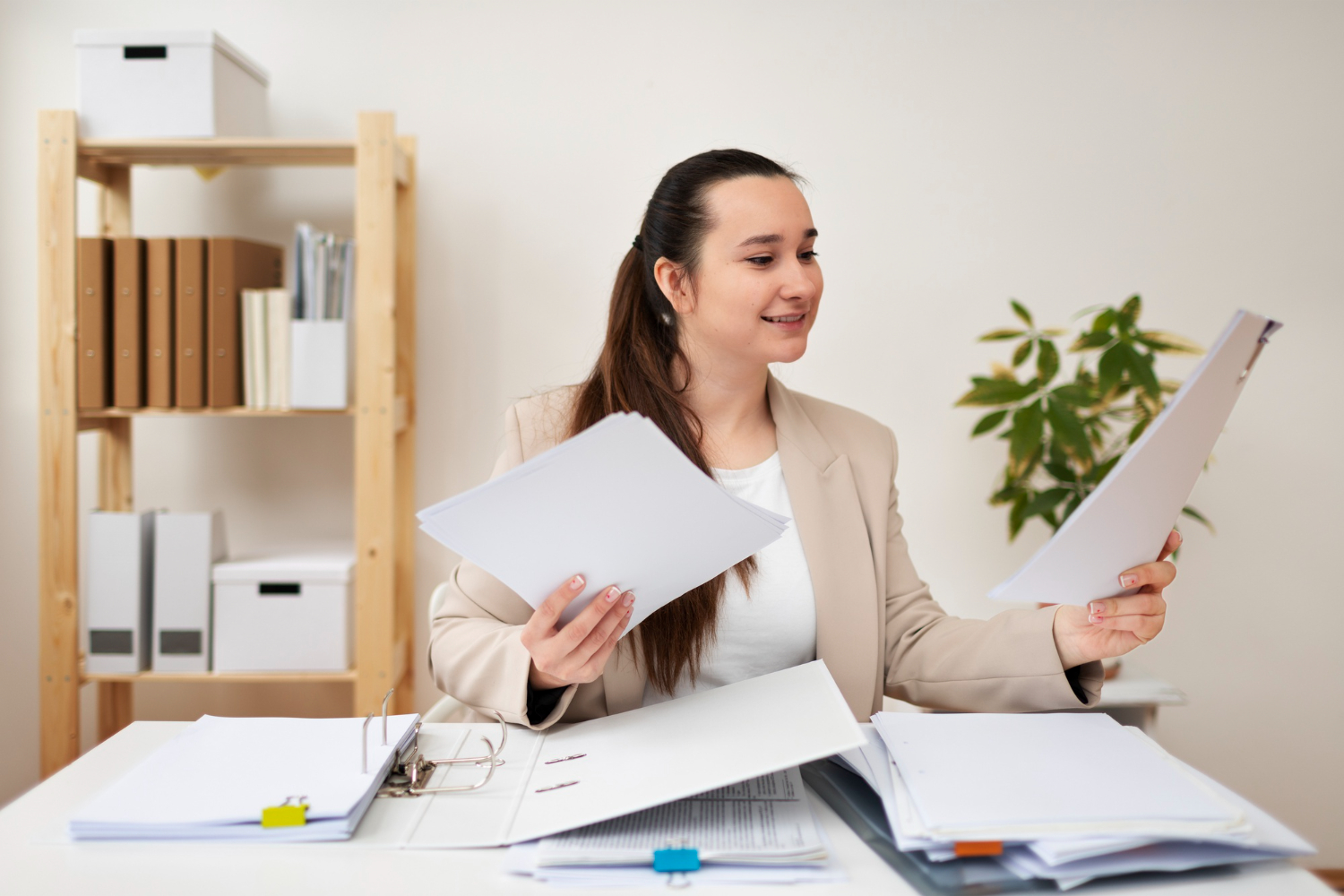 Woman organizing her Mortgage Documents for Non-U.S. Citizens.