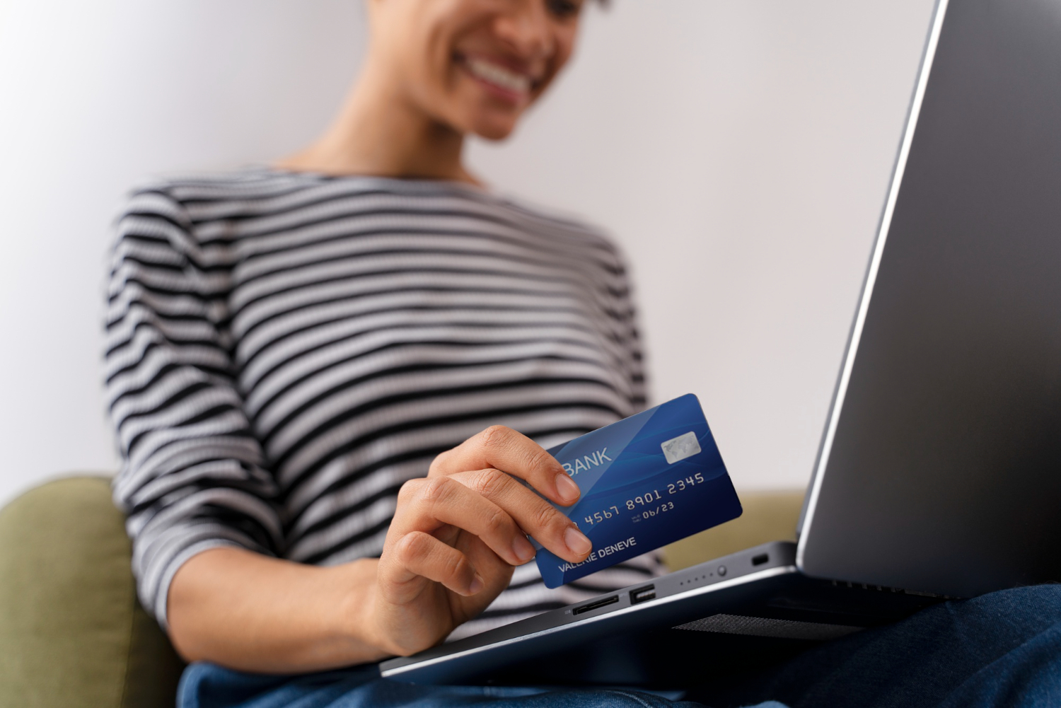 Woman using her Secured credit card.