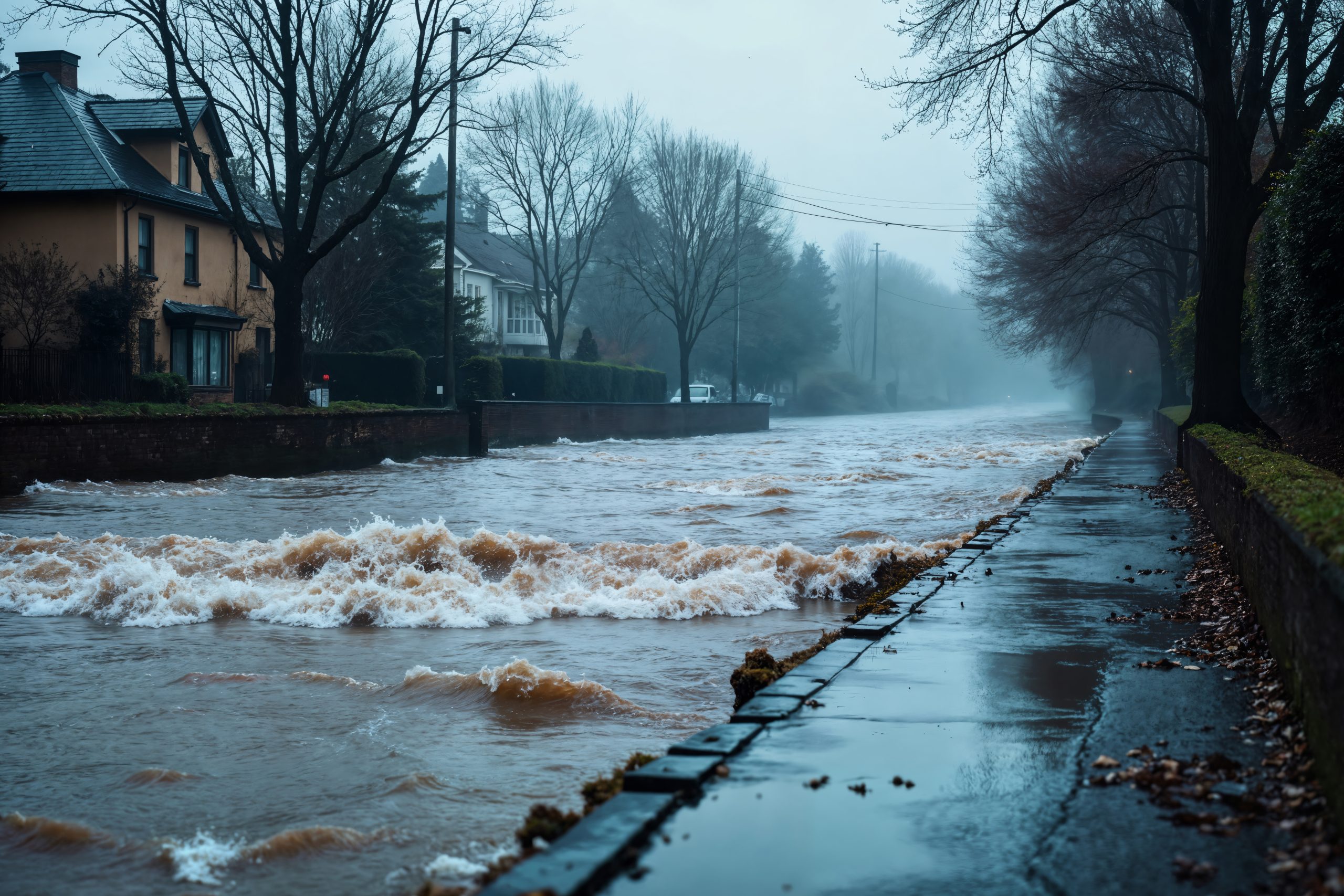 Flooding affecting residential property and illustrating the importance of understanding flood insurance coverage.